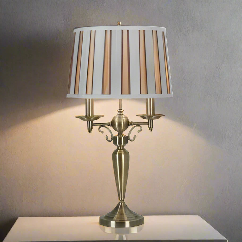 Gold Metal Table Lamp with Shade – Elegant 2-Light Design