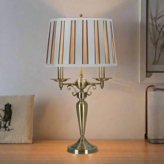 Gold Metal Table Lamp with Shade – Elegant 2-Light Design