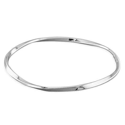 Medium Flat Twisted Hollow Slave Sterling Silver Bangle