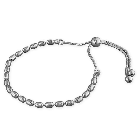 Rhodium-plated Oval Bead Sterling Silver Bracelet