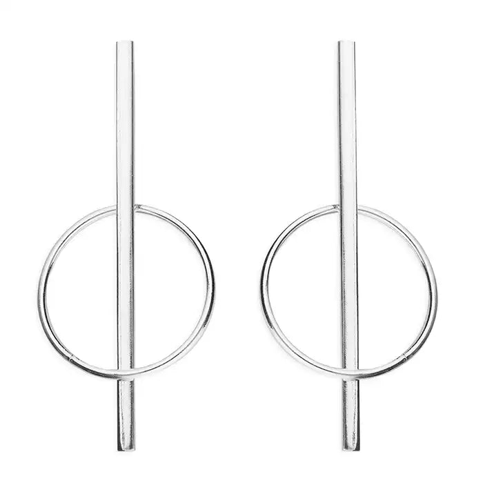 Sterling Silver Bar Through Circle Drop Earrings