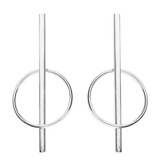 Sterling Silver Bar Through Circle Drop Earrings