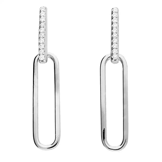 Silver Paper Chain Link Earring-Cubic Zirconia