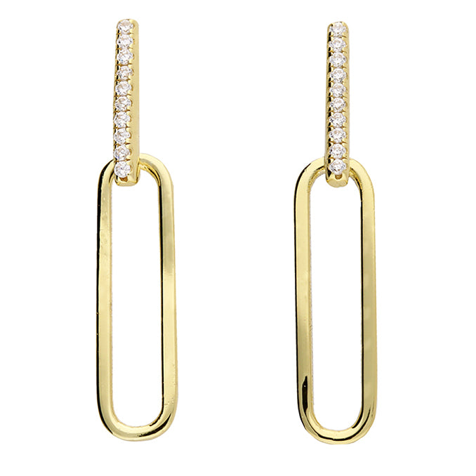 Gold Paper Chain Link Earring-Cubic Zirconia