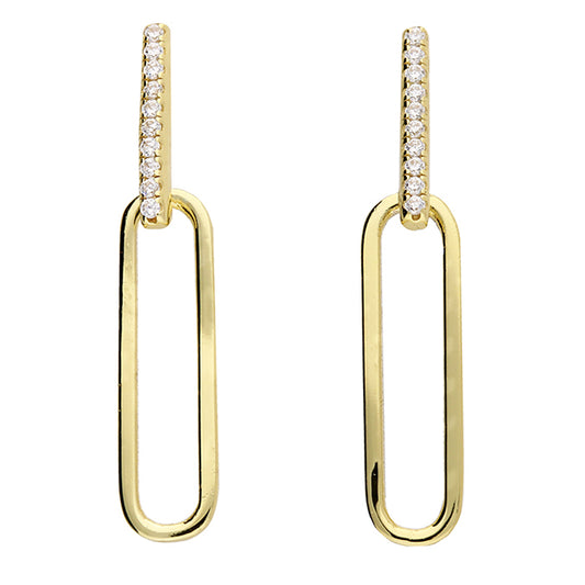 Gold Paper Chain Link Earring-Cubic Zirconia