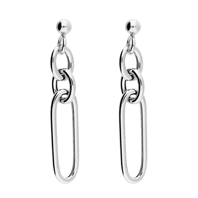 Single Large Oval Link And Paper Chain Sterling Silver Earring