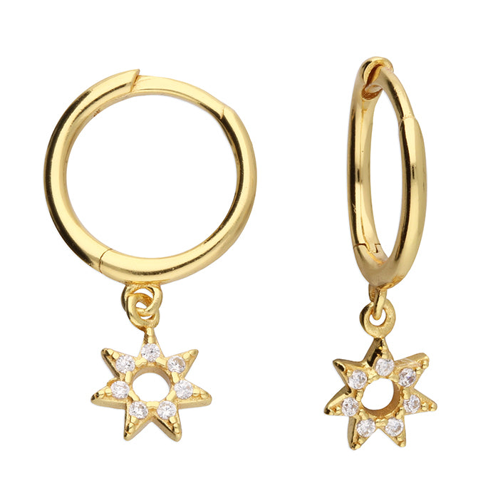 Gold-Plated Star Charm Huggie Earrings | Luxury CZ Hoop Earrings