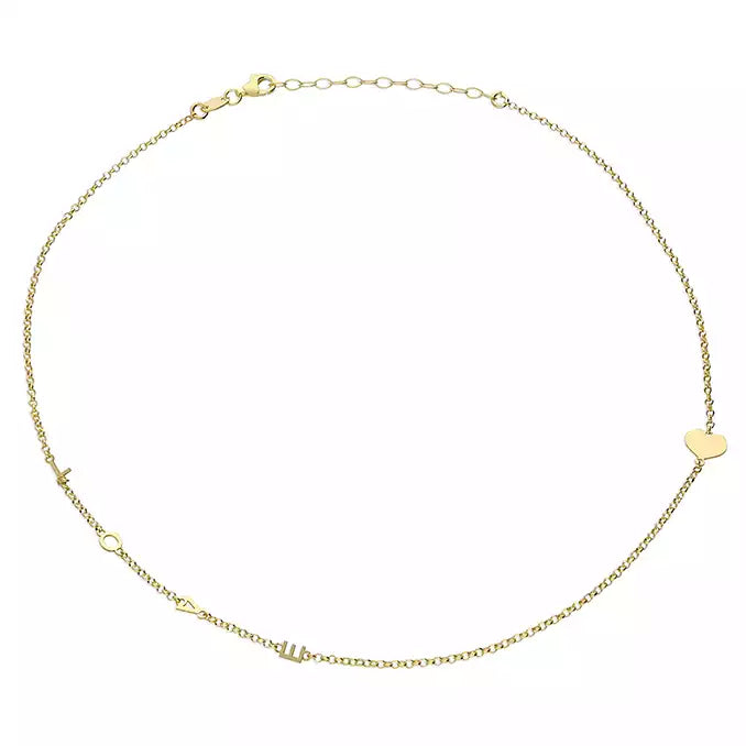 LOVE and Flat Heart Chain - 38+5 cm extender- Sterling Silver