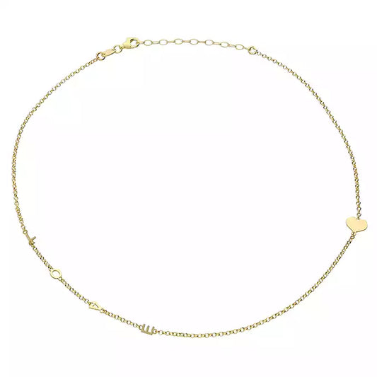 LOVE and Flat Heart Chain - 38+5 cm extender- Sterling Silver