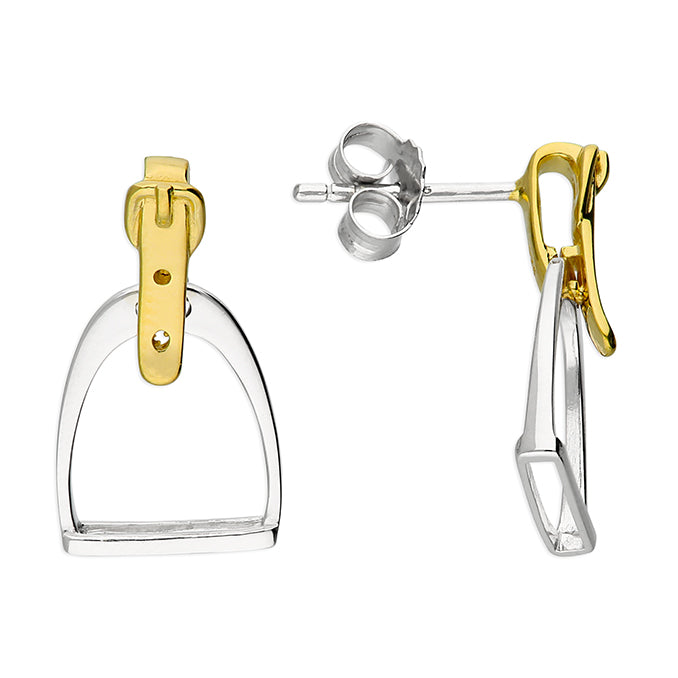 Stirrup drop with yellow gold-plated buckle strap