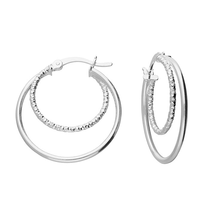 Plain and Textured Double Creole Hoop Sterling Silver Earring