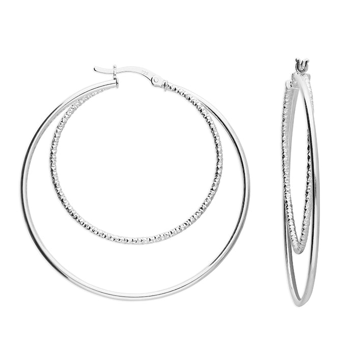 45 mm Plain and Textured Double Creole Hoop Sterling Silver Earring