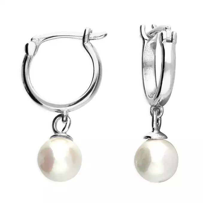 Silver Small Huggie Earrings-Pearl Drop-Second earring