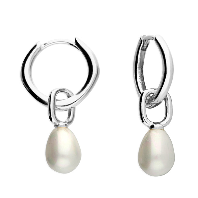 Sterling Silver Earring - Faux pearl bomb huggie