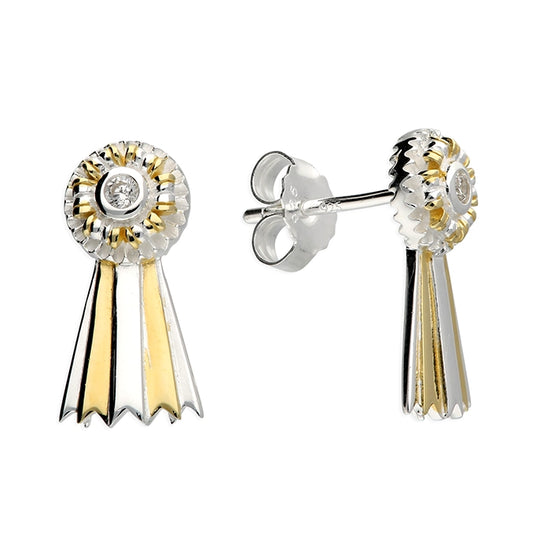 Two Tone-White cubic zirconia Rosette stud-Gold plated