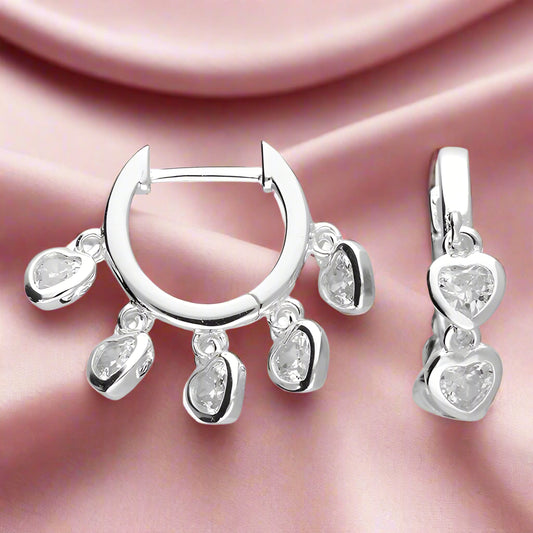 Multi-Heart Cubic Zirconia Huggie Hoop Earrings – Sterling Silver