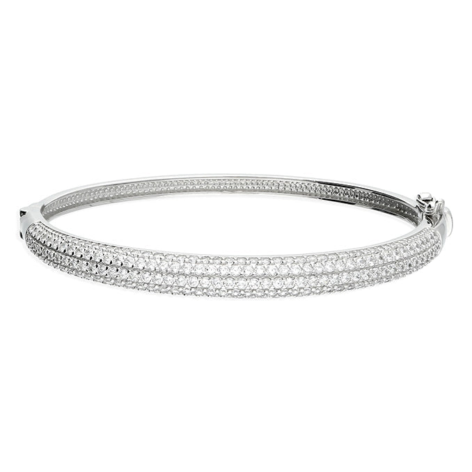 Silver Bangle-Cubic Zirconia Pave