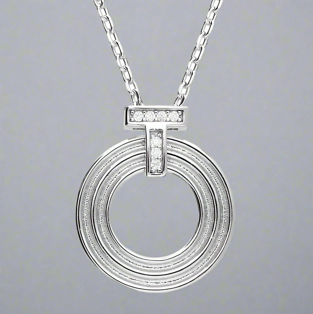 Art Deco Cubic Zirconia Necklace – Open Circle Pendant with Pavé Top Bar | Elegant Jewelry