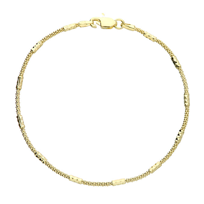 Delicate 18ct yellow gold plated sterling silver popcorn chain bracelet with diamond-cut cylindrical beads.