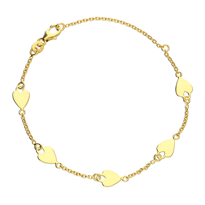 18ct Gold Plated Multi-Heart Charm Bracelet – 925 Sterling Silver (19cm)