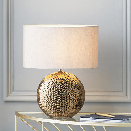 Hammered Bronze Ceramic Table Lamp with Taupe Oval Shade