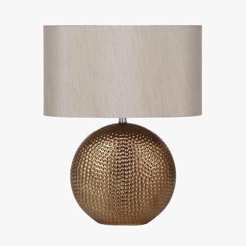 Hammered Bronze Ceramic Table Lamp with Taupe Oval Shade