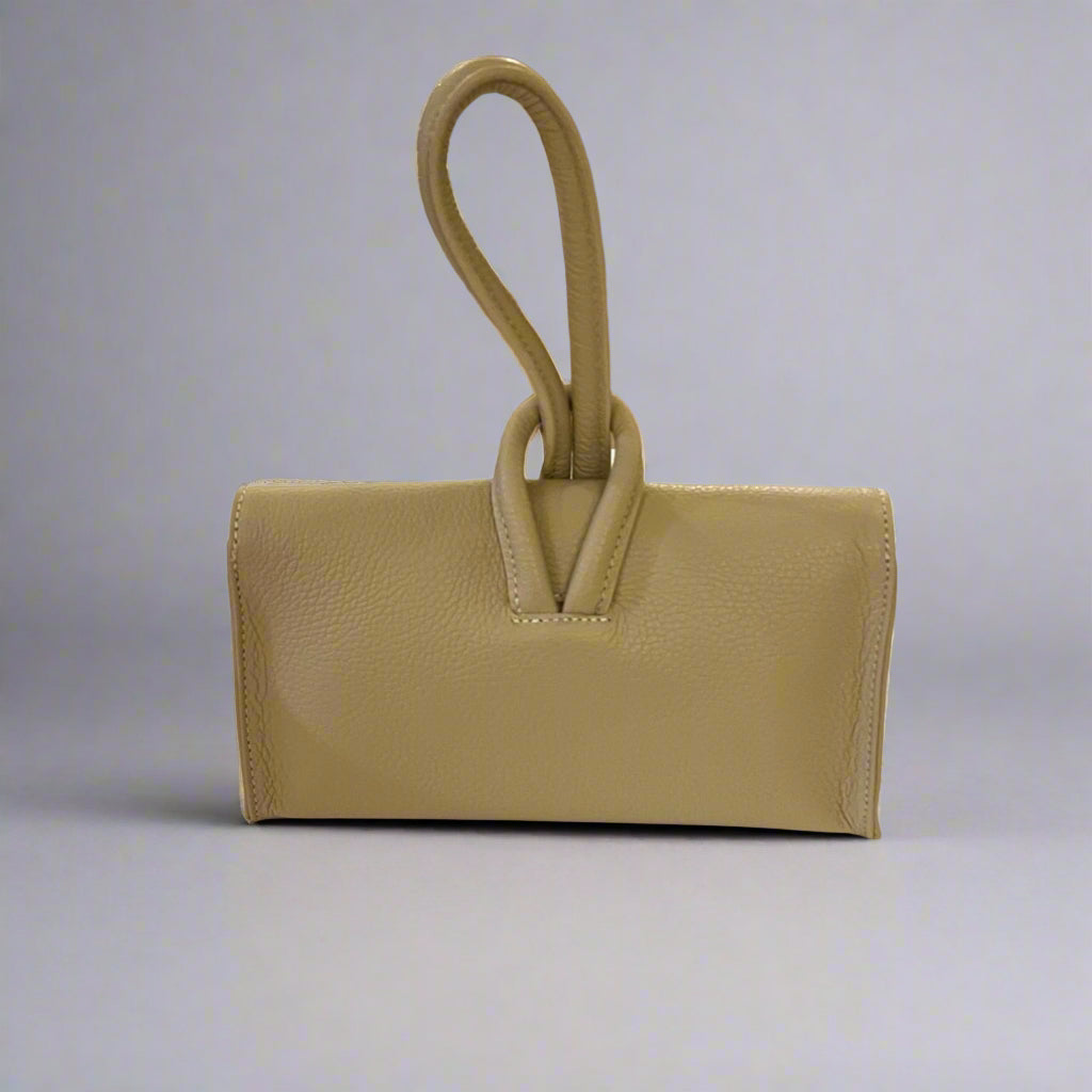 Mini Leather Clutch with Cuff Latte