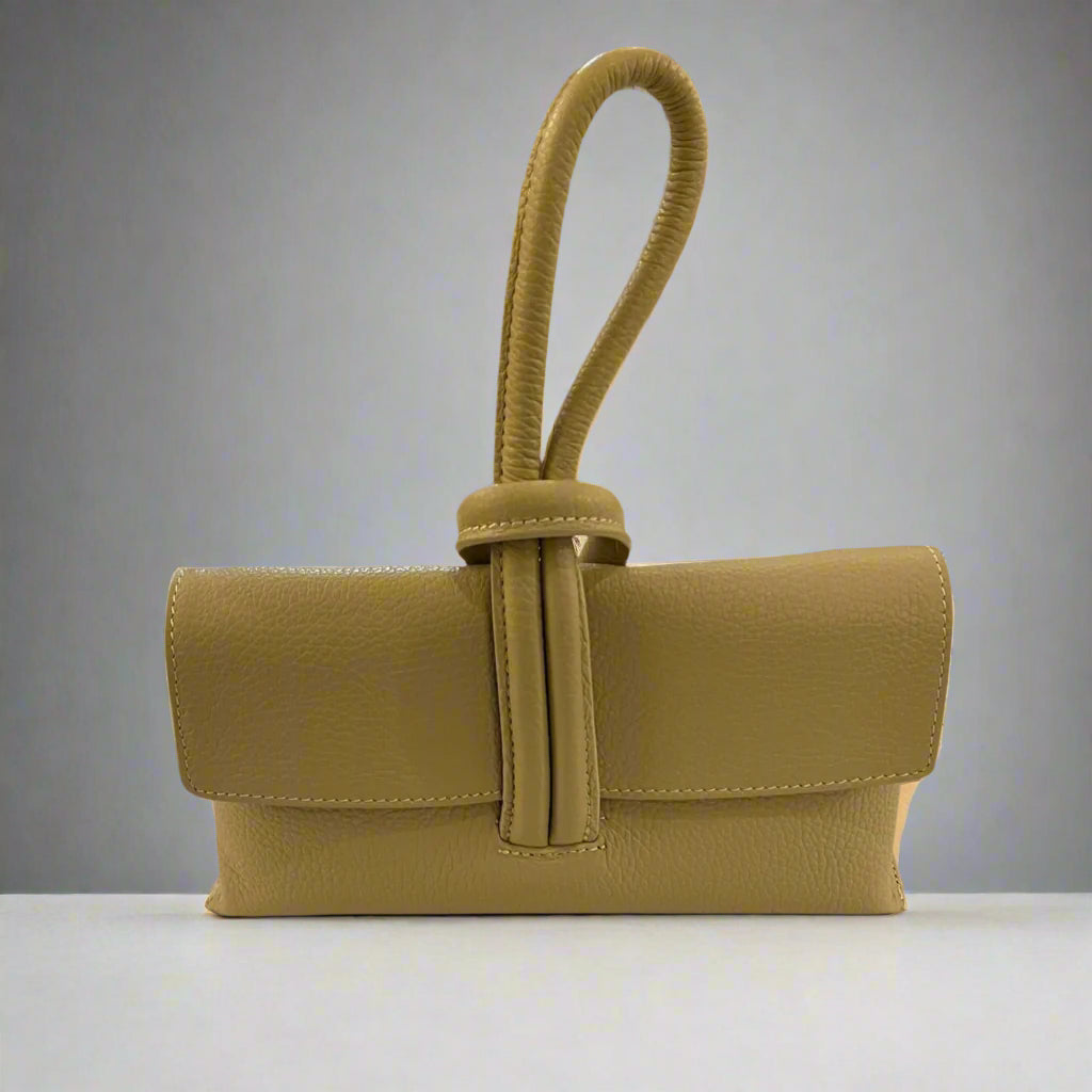 Mini Leather Clutch with Cuff Latte