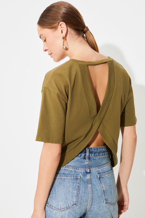 Khaki Open-Back T-Shirt