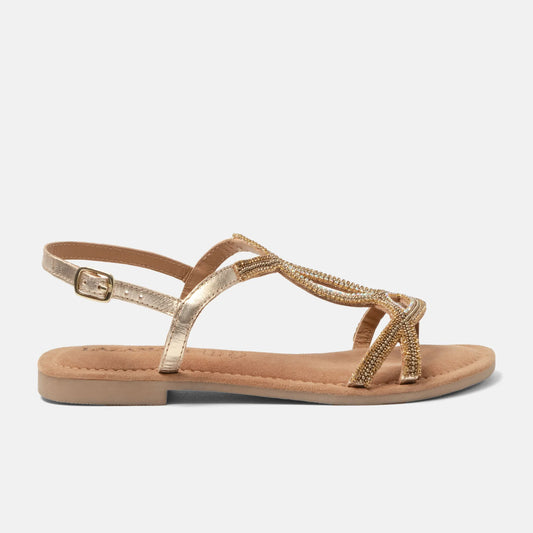 Beaded Leather Flat Sandals – Rhinestone Embellished Summer Flats
