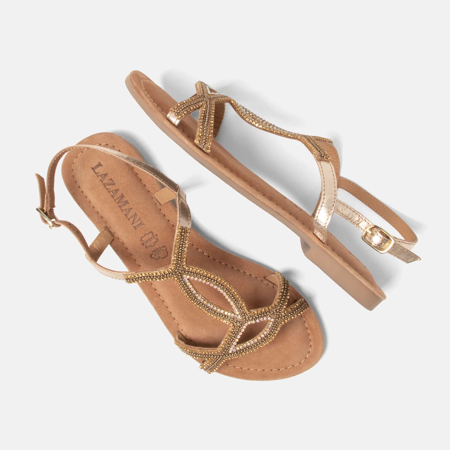 Beaded Leather Flat Sandals – Rhinestone Embellished Summer Flats