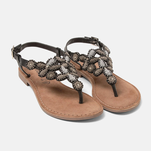 Maritza Beaded Leather Toe Sandals – Adjustable Slingback Summer Sandals
