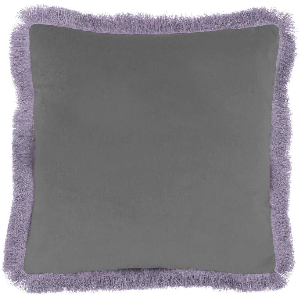 Lapis Velvet Fringed Feather Cushion - back of the cushion