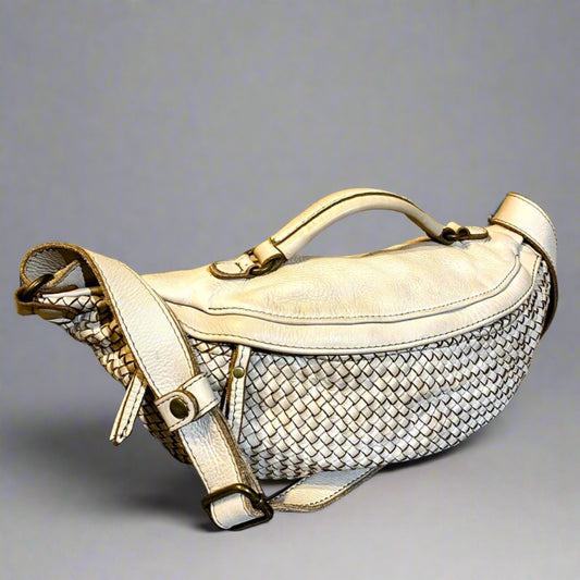 Leather Woven Sling Bag-Latte