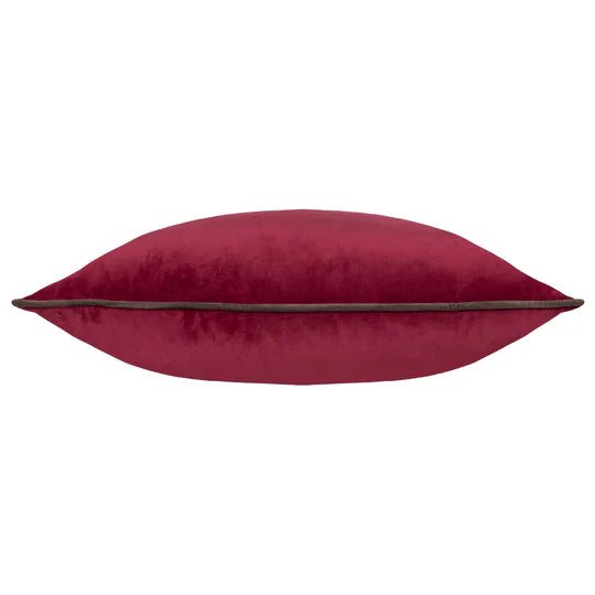 Meridian Velvet Feather Cushion-Cranberry/Mocha
