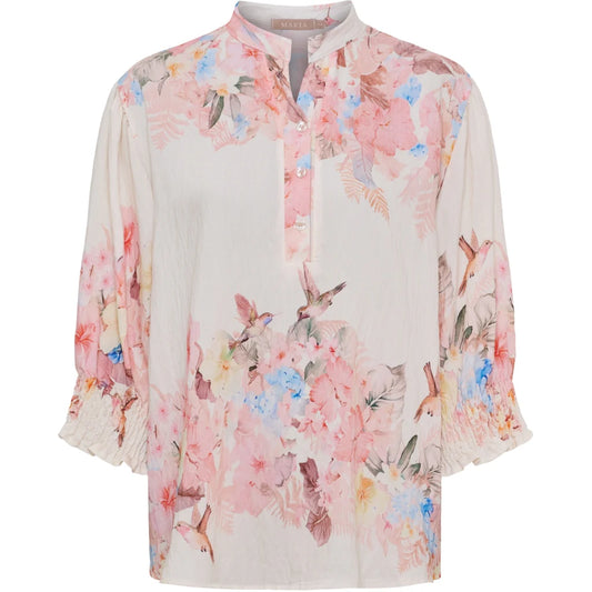 Smocked Sleeve Printed Blouse – Rosa | Women's Luxury Viscose Top