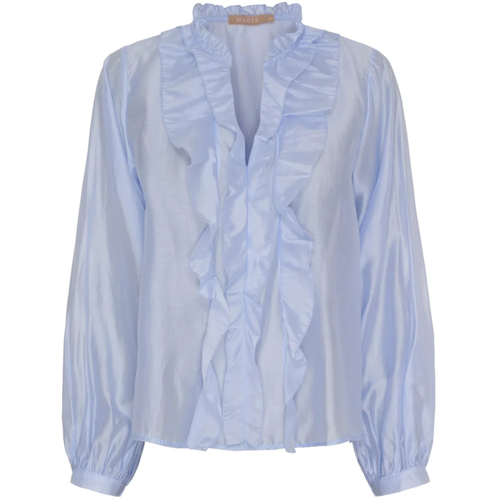 Sky Blue Ruffle Front Shirt