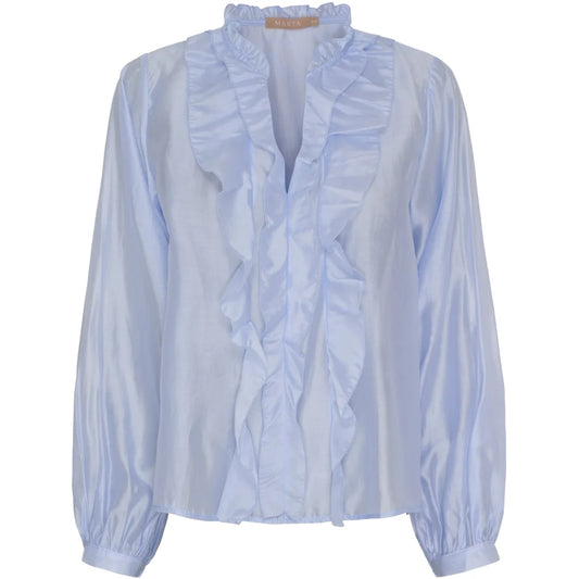 Sky Blue Ruffle Front Shirt