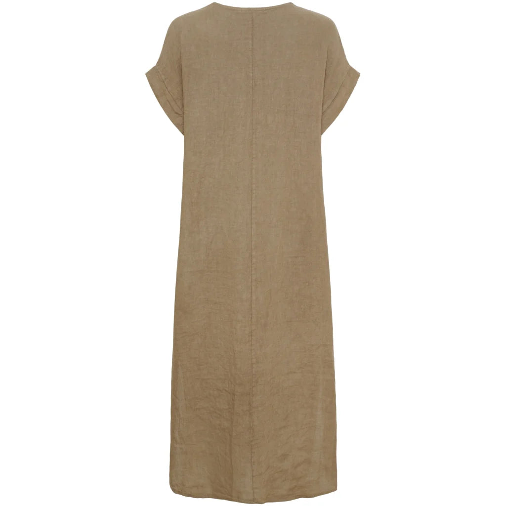 Coffee Linen V-Neck Dress with Pockets by Marta Du Château