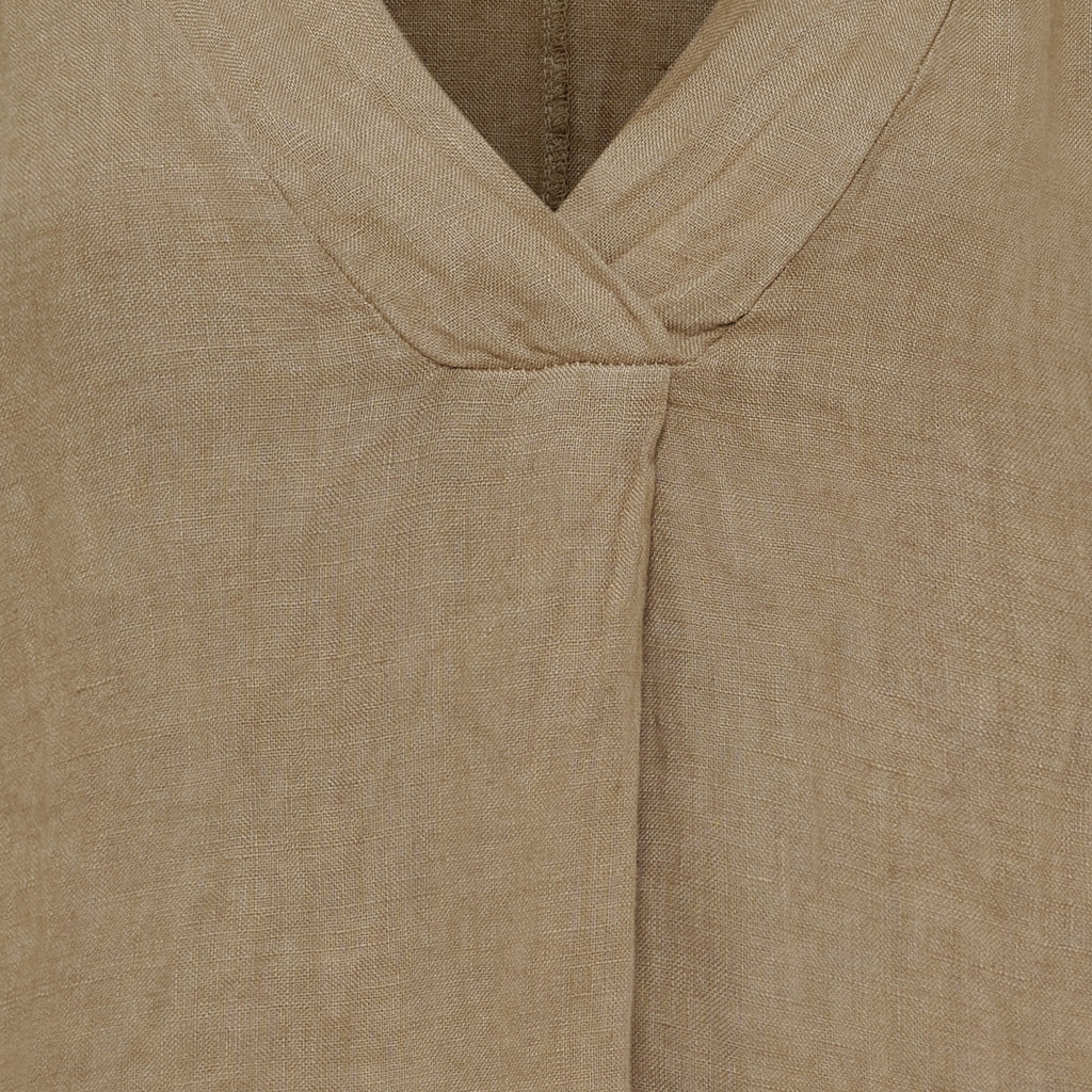 Coffee Linen V-Neck Dress with Pockets by Marta Du Château