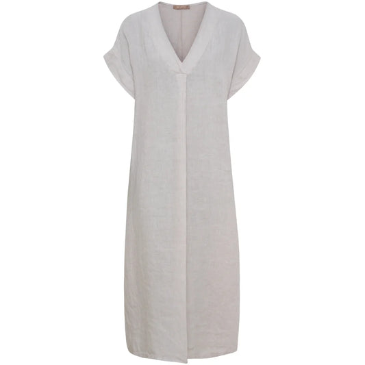 Latte Linen V-Neck Maxi Dress with Pockets by Marta Du Château