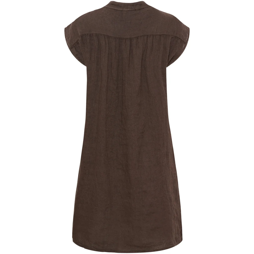 Linen Button-Neck Dress – Mocha | Women's Luxury Linen Dress