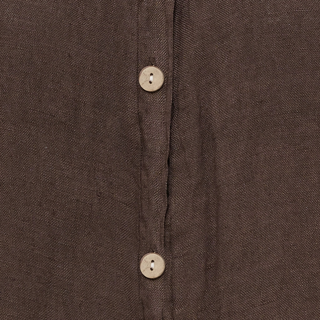 Linen Button-Neck Dress – Mocha | Women's Luxury Linen Dress