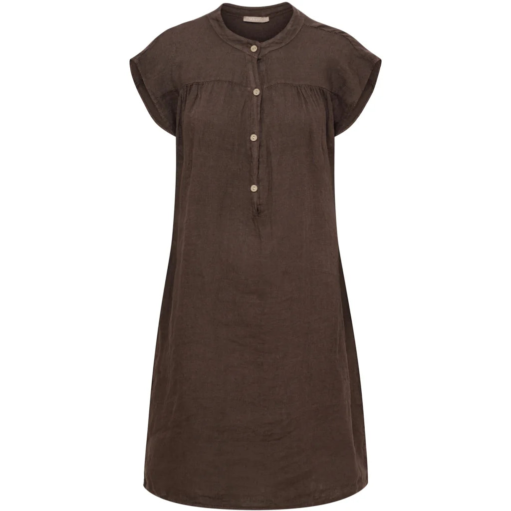 Linen Button-Neck Dress – Mocha | Women's Luxury Linen Dress