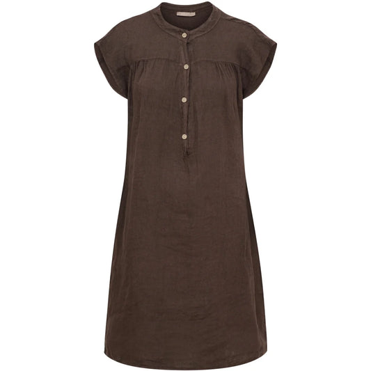 Linen Button-Neck Dress – Mocha | Women's Luxury Linen Dress