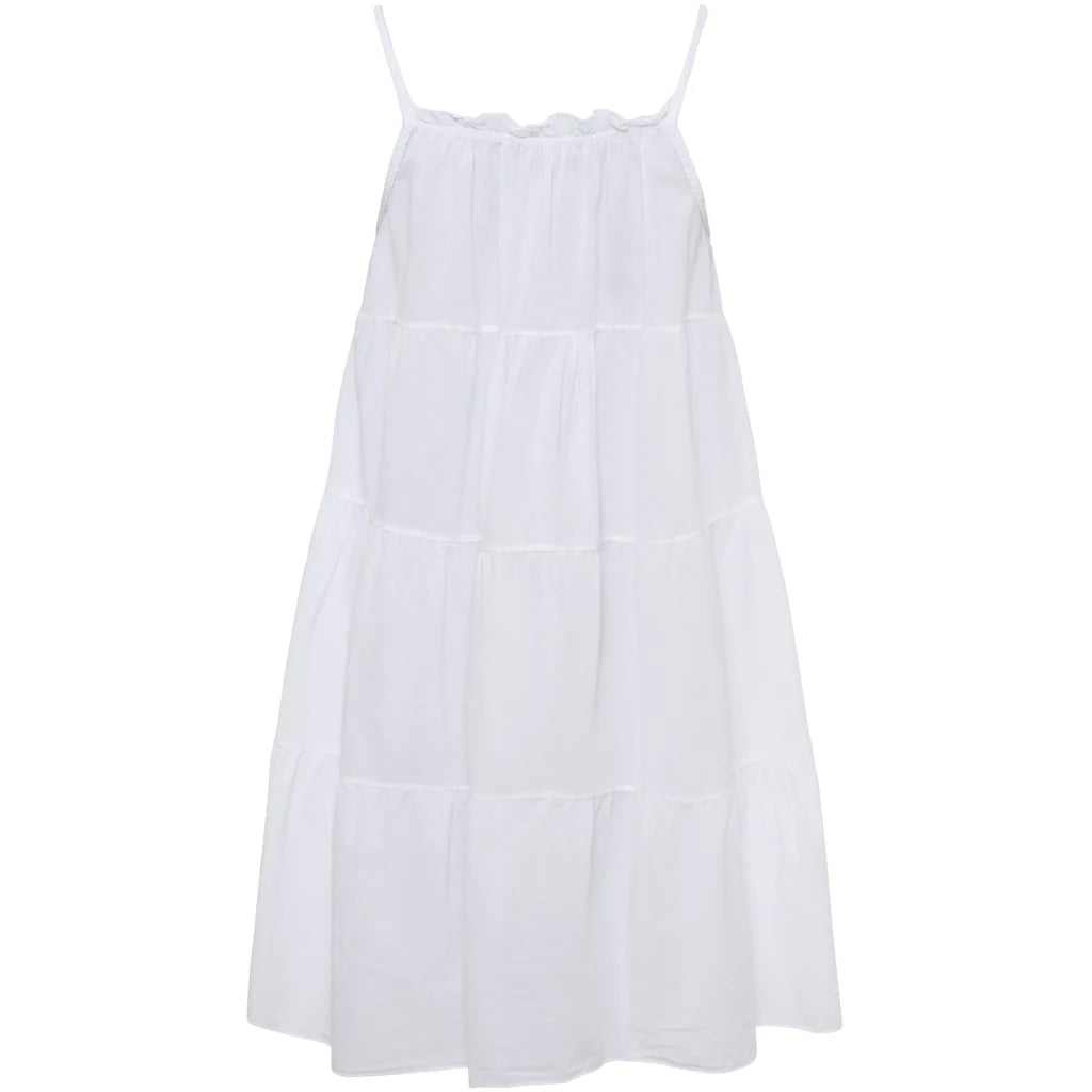 Layered Ruffle Strap Dress – White | Women's Luxury Cotton Dress