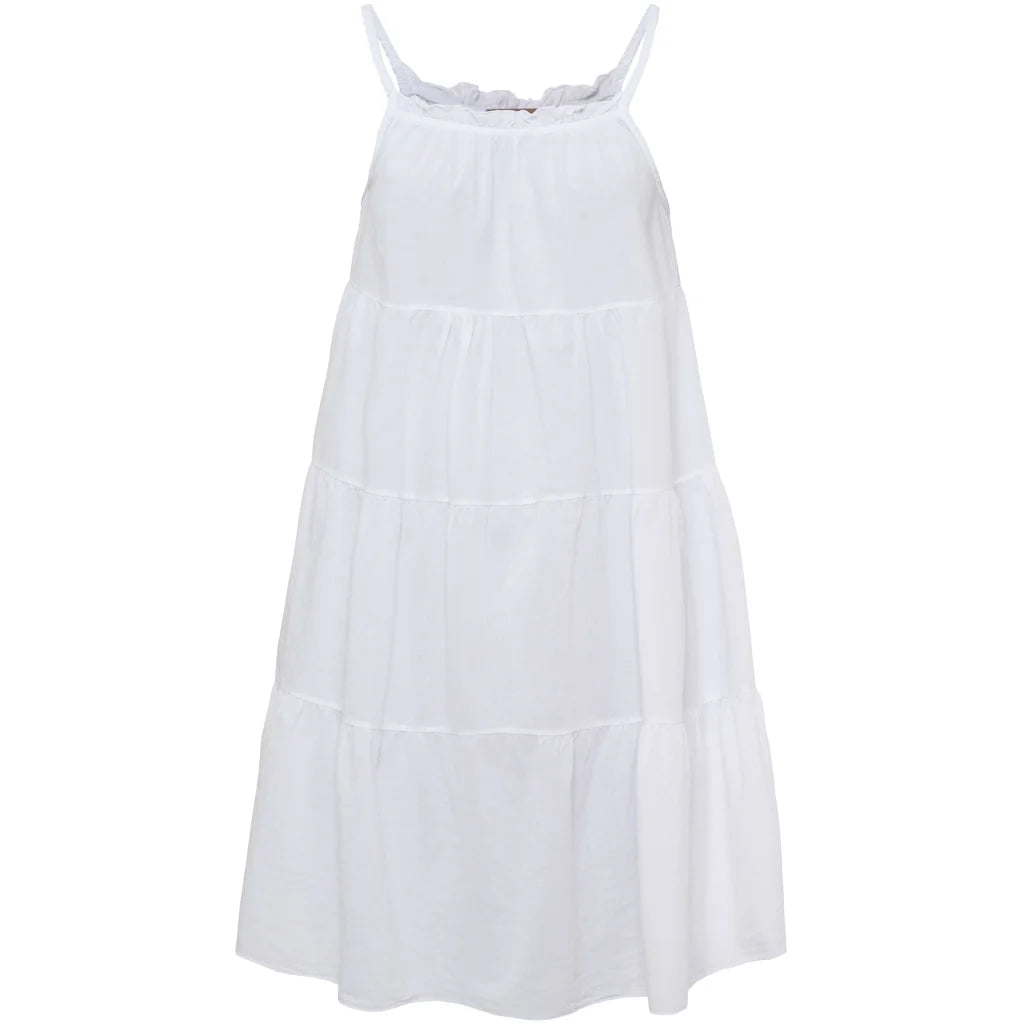 Layered Ruffle Strap Dress – White | Women's Luxury Cotton Dress