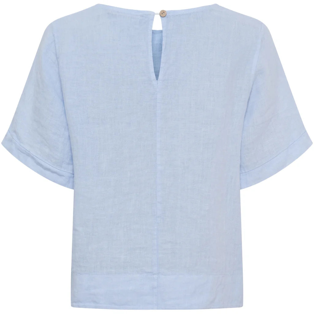 Sky Blue Linen Crew Neck Top by Marta Du Château