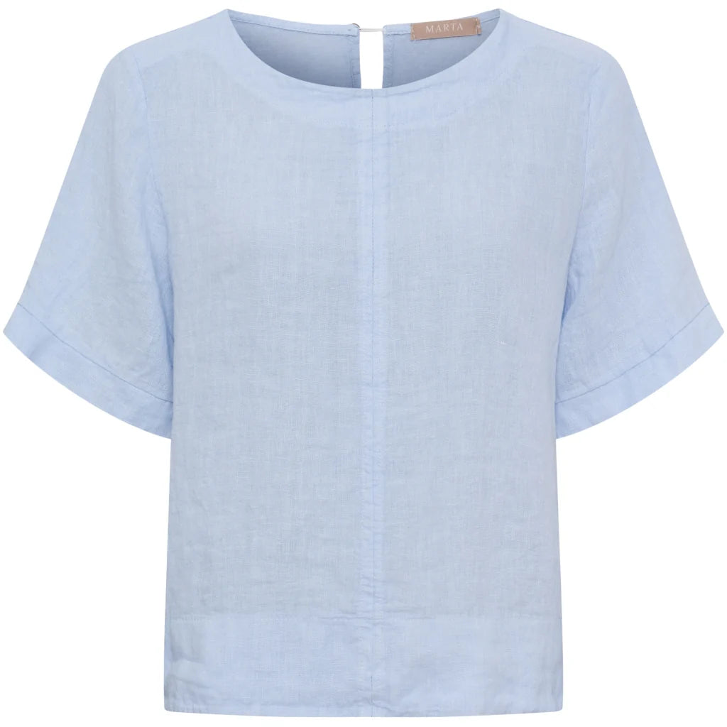 Sky Blue Linen Crew Neck Top by Marta Du Château