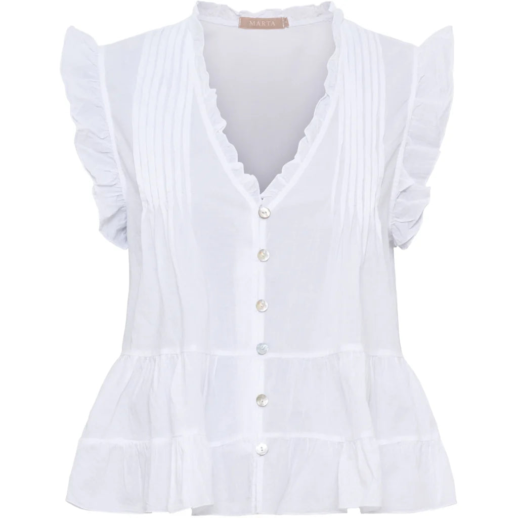 Ruffle Peplum Top – White | Women's Luxury Cotton Top